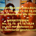 Studientage und Herbstferien